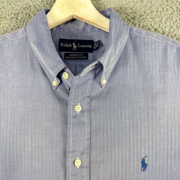 VTG Ralph Lauren Yarmouth Oxford Shirt Men 16.5 32 33 Blue Office Casual Two Ply - Picture 3 of 13